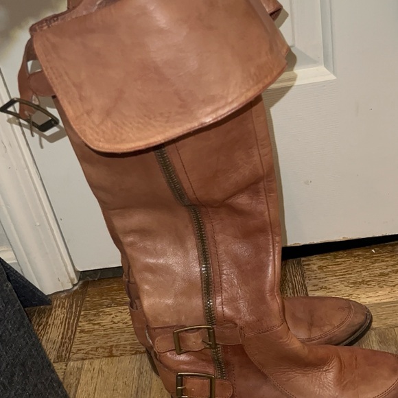 Brown Knee-High Boots with Buckle and Zipper - Picture 4 of 8